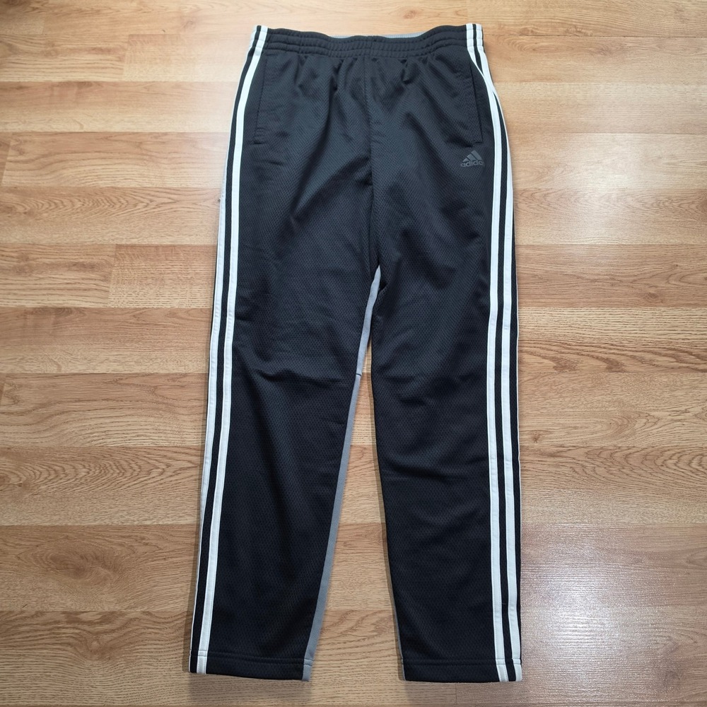 Adidas Track Pants Mens Medium Black Gray Full Snap Button 3-Stripe Pull Away